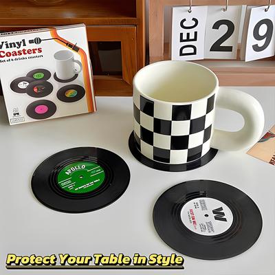 Set Of 6 Colorful Retro Vinyl Record Disk Coasters For Drinks Vinyl Record Coaster Set Coffee Table Decor