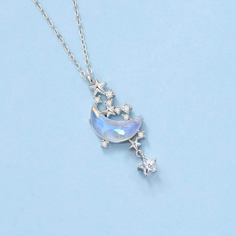 Collares Con Colgante Trend Temperament Moon and Star Crystal Pendant Necklace For Women Charm Choker Jewelry Gifts Fashion