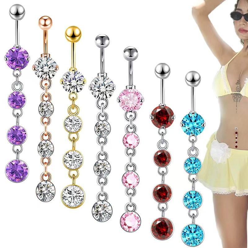 1pc 316L Surgical Steel Dangle CZ Gems Belly Button Ring Cubic Zirconia Drop Pendant Navel Nail Body Piercing Zircon