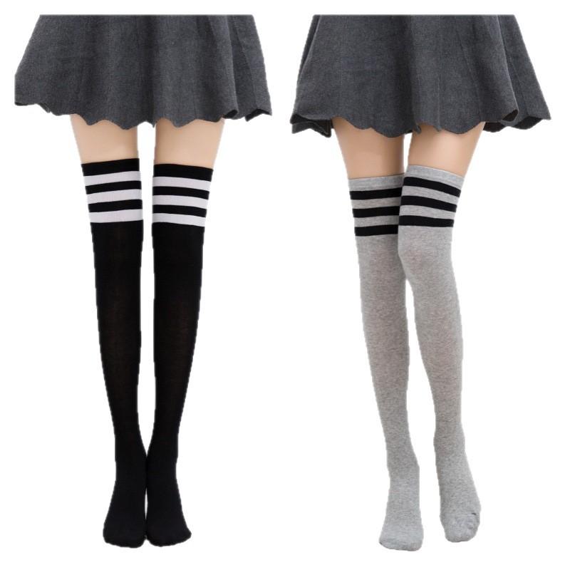 Three bars thigh socks summer women's cotton thin striped socks student socks performance socks knee socks JK socks