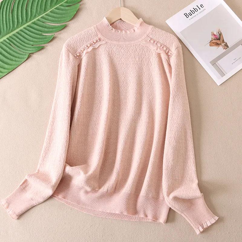 

Топ для женщин Осень Зима Большой размер Свободный Длинный рукав Вязаный Полувысокий воротник Пуловер Свитера Топ XXXL розовый