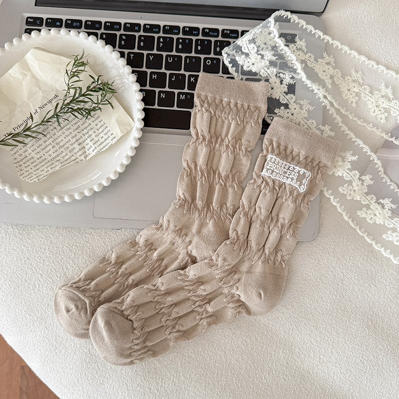 

Женские весенне-осенние однотонные кружевные носки стандартной плиссированной текстуры в рубчик 1 pair хаки