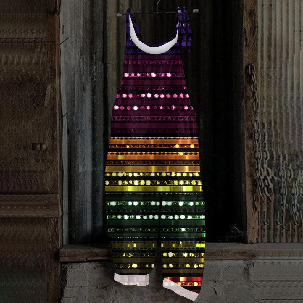 Damen Casual Jumpsuit Ärmellos Karnevalsmasken-Print Locker Retro Overalls Jumpsuit