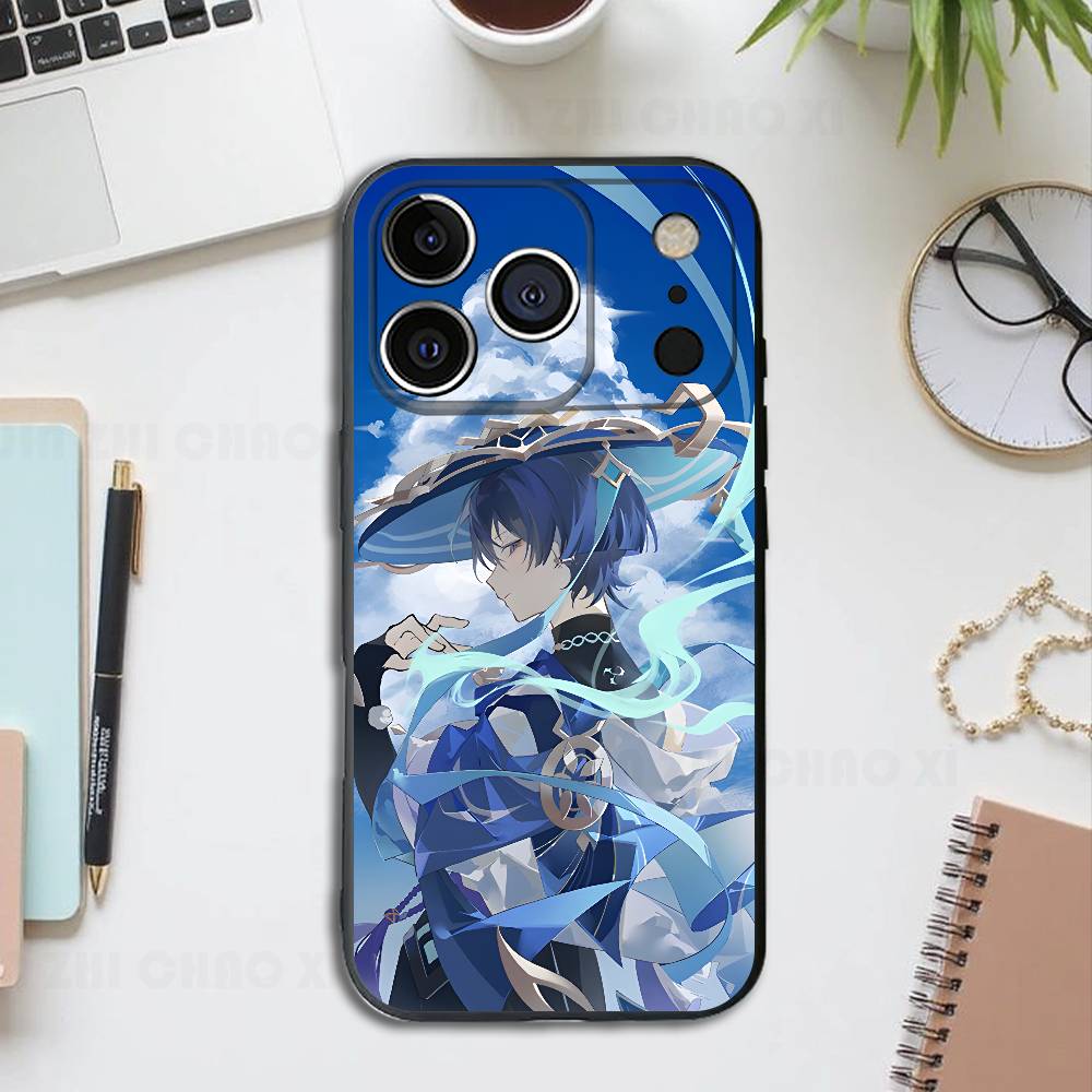 

Game Figure Wanderer Genshin Black Phone Case For IPhone 17 16 15 14 13 12 13 12 11 Pro Max Plus XS XR Silicone Soft Back Cover iPhone16e