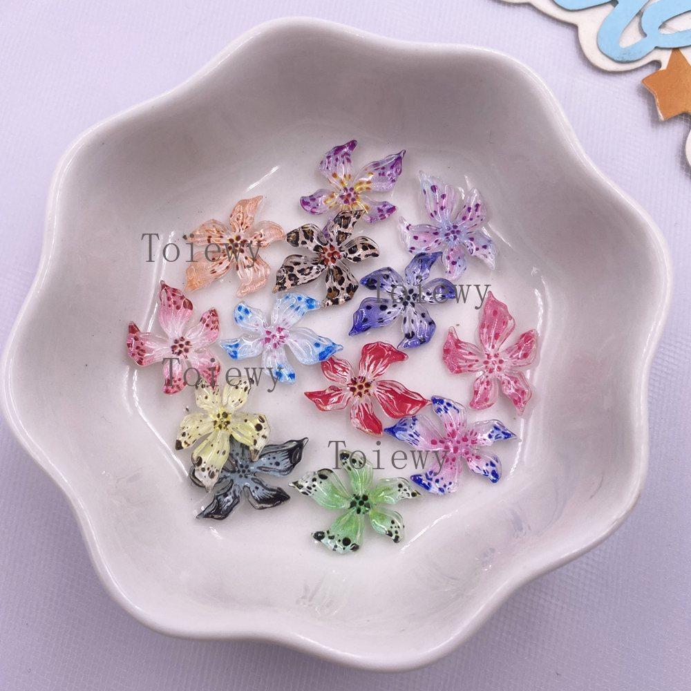50Pcs 16mm Resin Cute Glitter Colorful Soft Lily Flower Flatback Rhinstone Scrapbook Wedding Nail Applique Ear Stud Decor Crafts