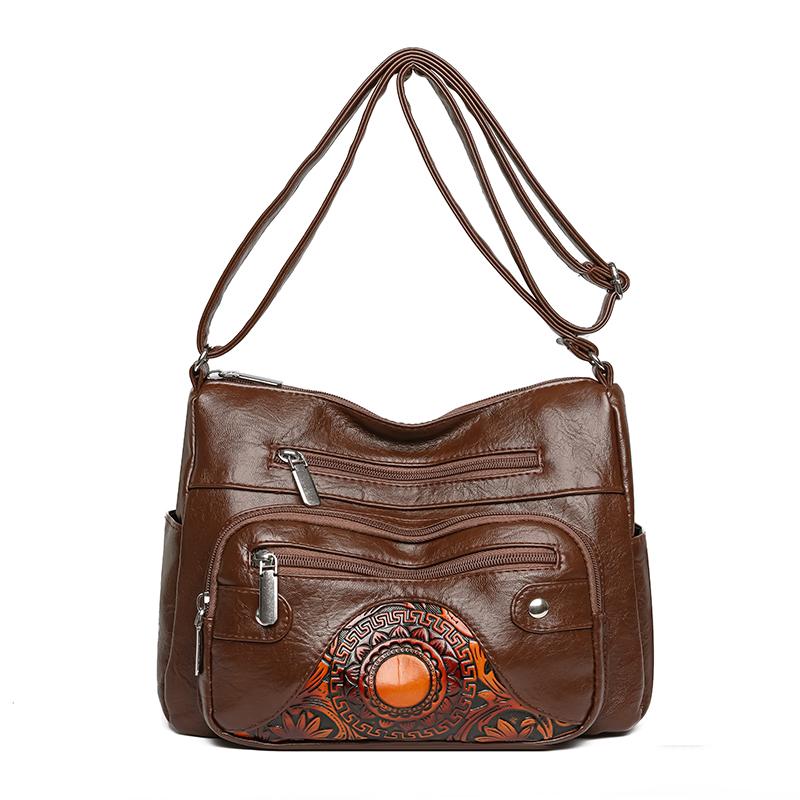 Women's Soft Leather Middle-aged Mother Bag Large Capacity Shoulder Crossbody Bag