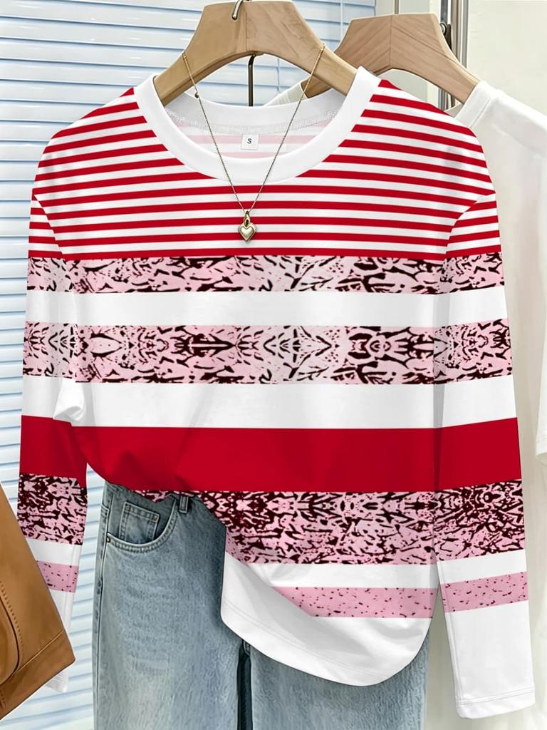 Kreatywny damski T-shirt z nadrukiem i długim rękawem, oddychający, miękki i wygodny, odpowiedni do noszenia na co dzień przez cały rok