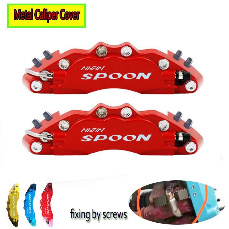 4 Pcs Fixing By Screws Aluminum Metal Brake Caliper Cover With Spoon Sticker Logo For Accessories