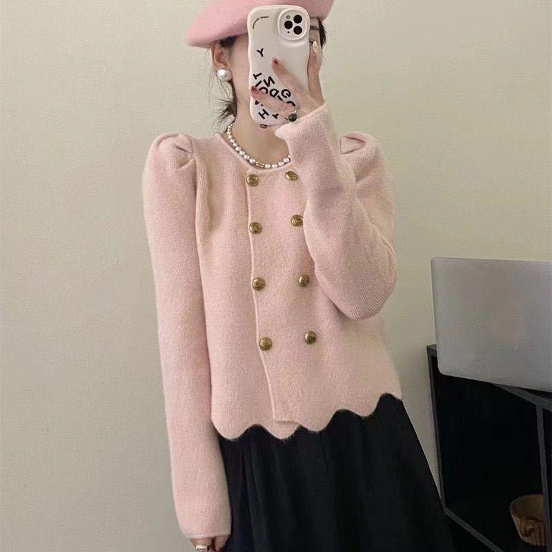 

Двубортный узор с волнистым краем для осенне-зимнего трикотажа, темпераментный кардиган, трикотажный жакет для женщин one size розовый