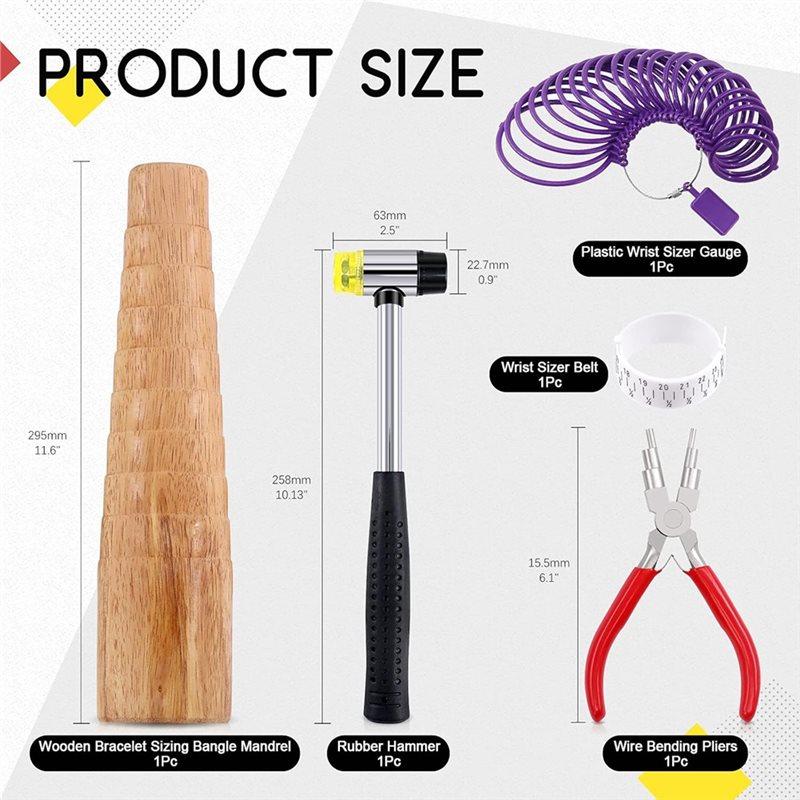 AB34-For Jewelry Pliers, Rubber Hammer, Wooden Bracelet Sizing Bangle Mandrel(5Pcs)- For Jewelry Tool Set Kit For Jewelry Making