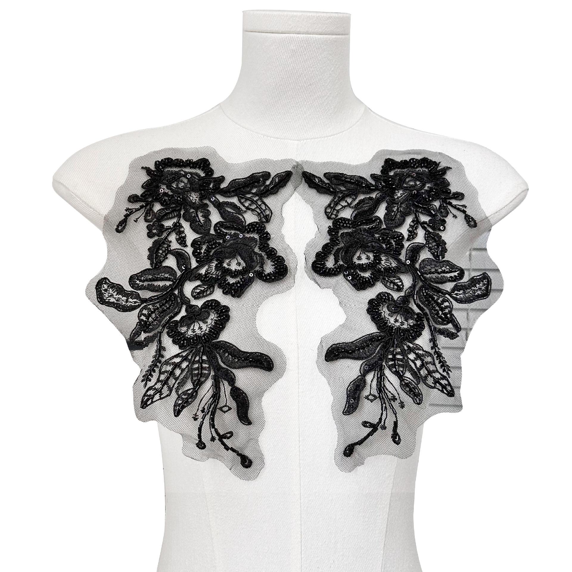 

Черно-белая вышивка бисером, вышивка пайетками, тканевые наклейки ручной работы, свадебное платье, вечернее платье, косточковая линия, цветочная декорация, наклейка, аксессуары H2199 black pair