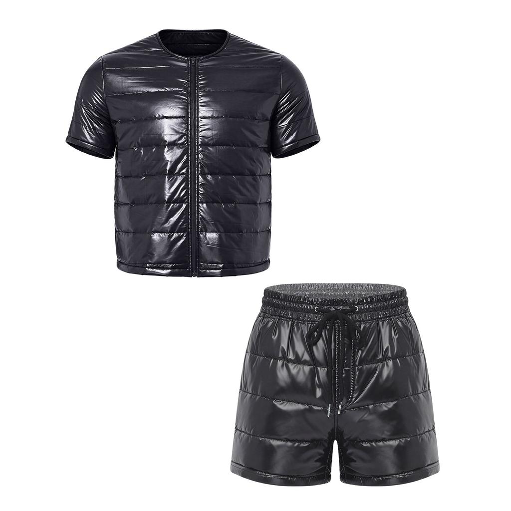 Mens Water Resistant Padded Short Sleeve Zipper Front Jacket Drawstring Shorts