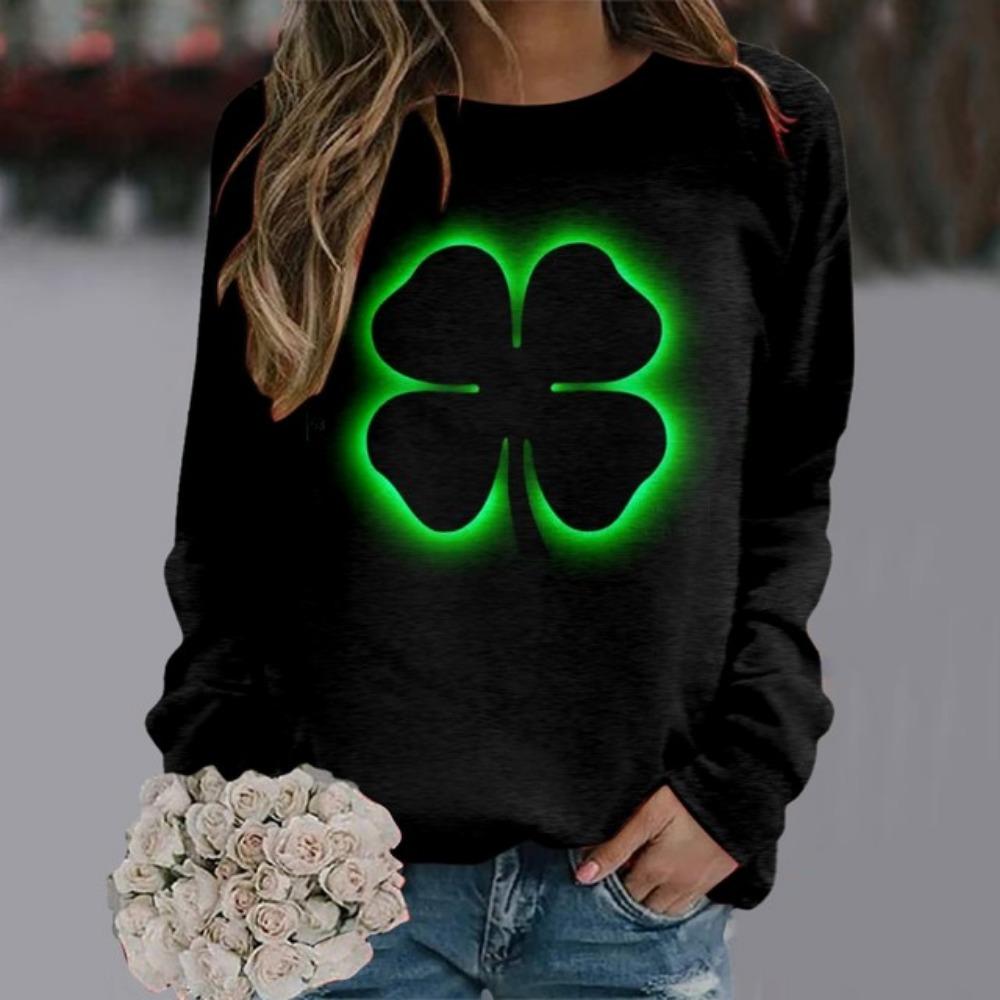 Grüne Pullover Pullover Frauen St Patrick Tag Kleidung 2024 Frauen Täglichen Grün Workout Langarm O Neck T Shirt Weibliche Tops