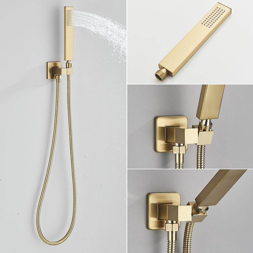 POIQIHY Brushed Golden Shower Faucets Wall Mount Concealed Shower Set Rainfall Bath Shower Mixers 2 Ways Bathroom Mixer Tap