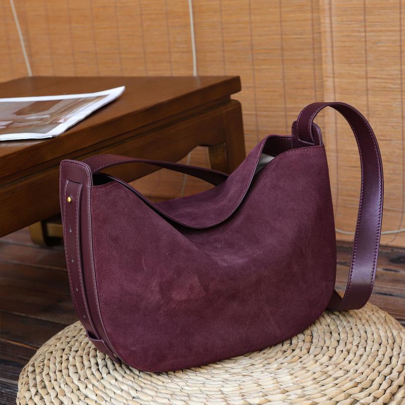 Winter Women's Natural Suede Leather Classic Underarm Bag Female Soft Cowhide Durable Handbags Ladies Luxury Designer Bags