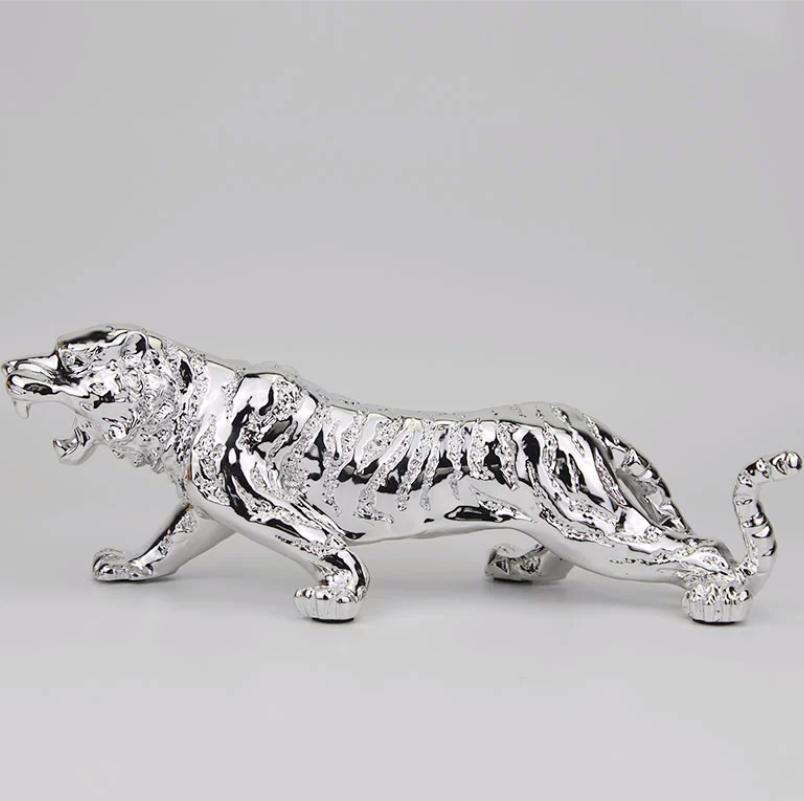 Golden Tiger Animal Sculpture, Electroplated Resin Crafts, Home Decoration, Living Room and Office Desk Decoration Ornaments