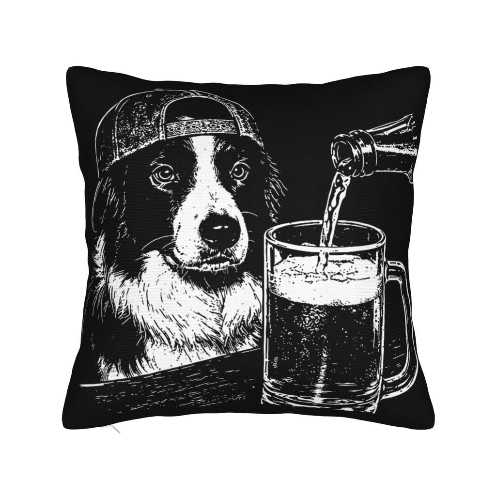 Border Collie Drinking Beer Funny Dog Meme Pillow Covers Printed Cushion Cover Gift Throw Pillow Case Cover Chair Multiple Sizes