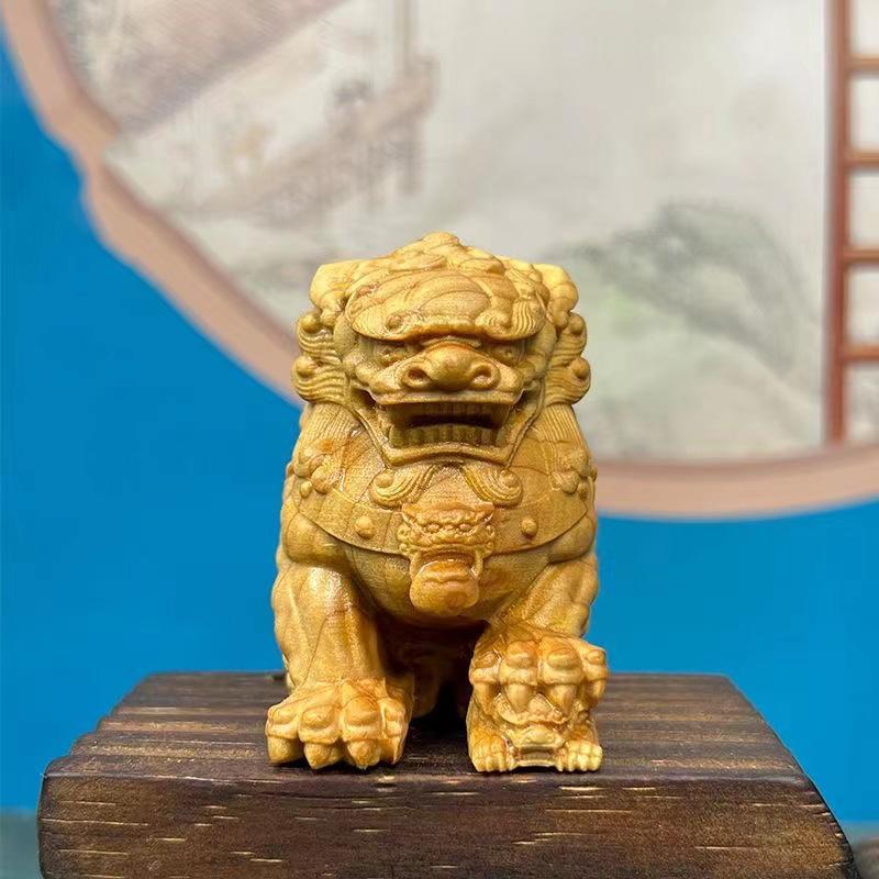 Solid Wood Carving Decorative Ornaments of Forbidden City Lion  Handmade Home Lucky Mascot  Chinese Characteristic Figurines