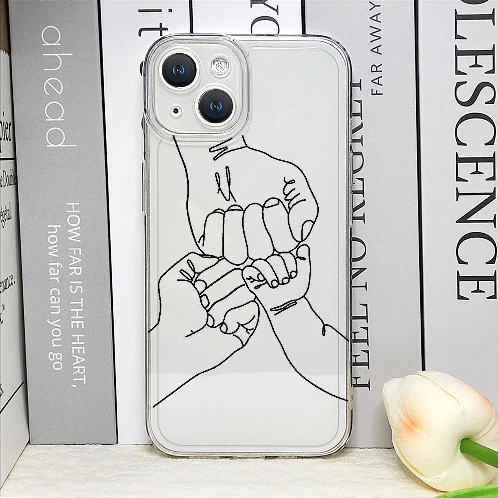 Warm Family Holding Hands Couple Phone Case for IPhone 16 11 12 13 14 15 Pro Max 7 8Plus 16E X XS Clear Soft Cover Abstract Line