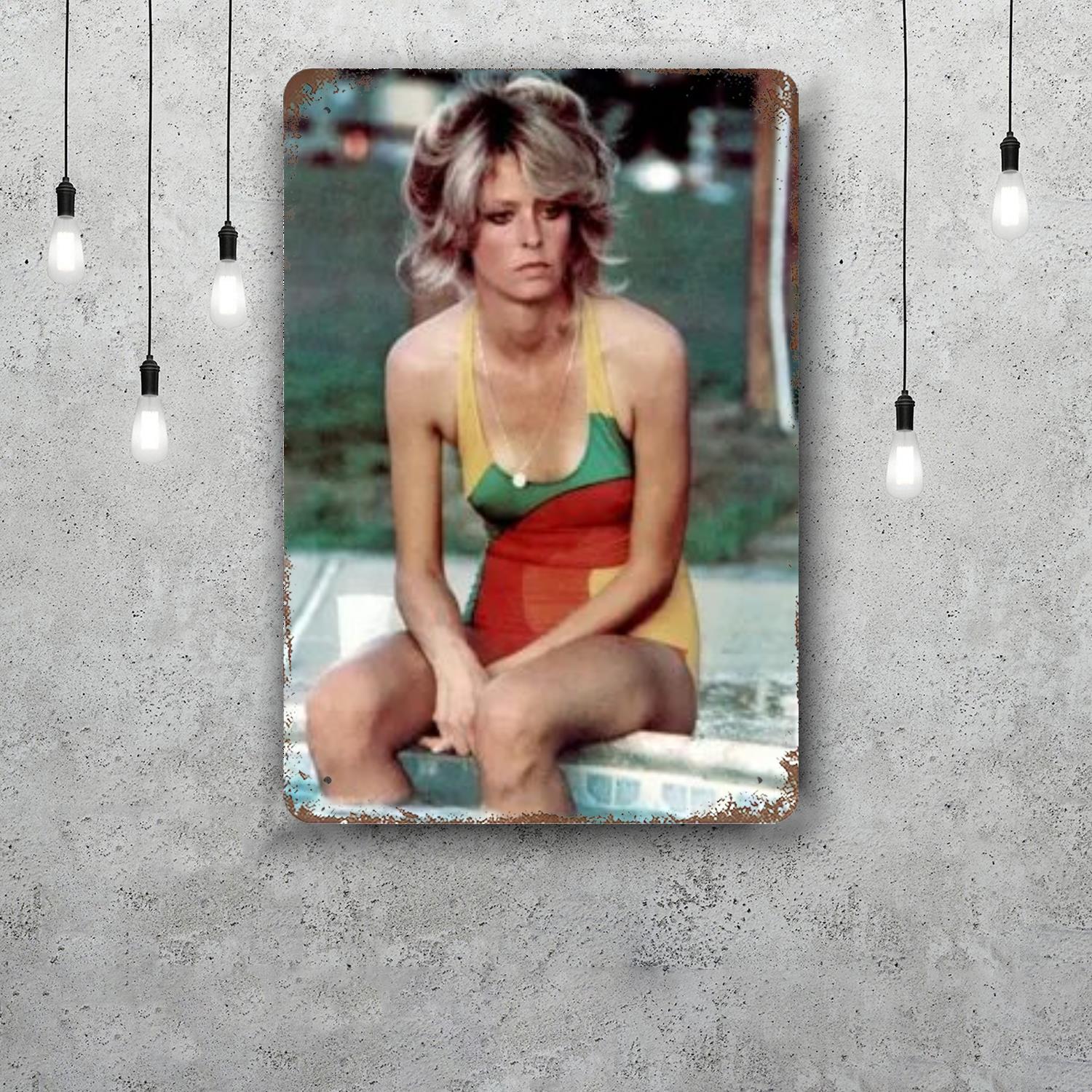 

farrah fawcett Classic Poster Rusty Metal Plaque Retro Decorative Plate Bar Man Cave Garage Club Metal Sign Wall Decoration 20x30cm（7.8x11.8inch）