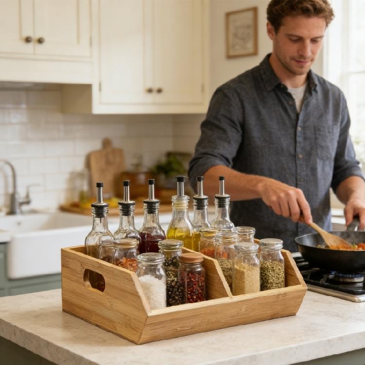 Permanent Wooden Kitchen Storage Solution For Herbs Seasonings And Vegetables