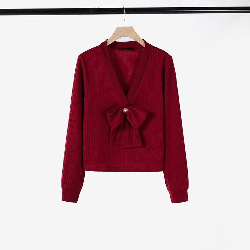 

ZANZEA Женские повседневные трикотажные футболки с V-образным вырезом и длинным рукавом 4XL вино красного