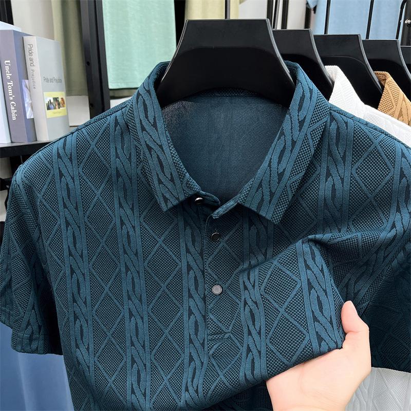 Men s Brown Cable Knit Jacquard Short Sleeve Polo Shirt M зелёный