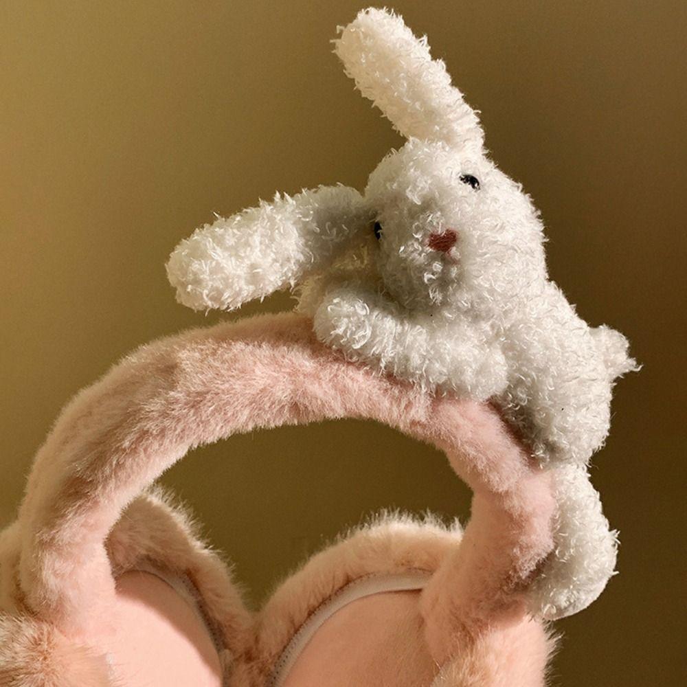 Portable Rabbit Plush Earmuffs 3D Bunny Fluffy Earmuffs Fashion Winter Ear Covers  For Women Ladies
