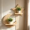 Moon Star Wall Shelf Boho Wooden Floating Wall Shelves Wall Mounted Plant Holder for Living Room Bedroom Modern Home Decor