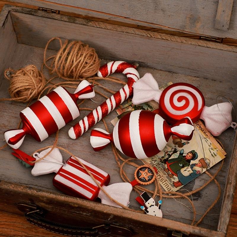 Christmas Candy Red White Decorative Pendant Charm Ornament Supplies for Tree Festival Party Decoration Gift Supplies
