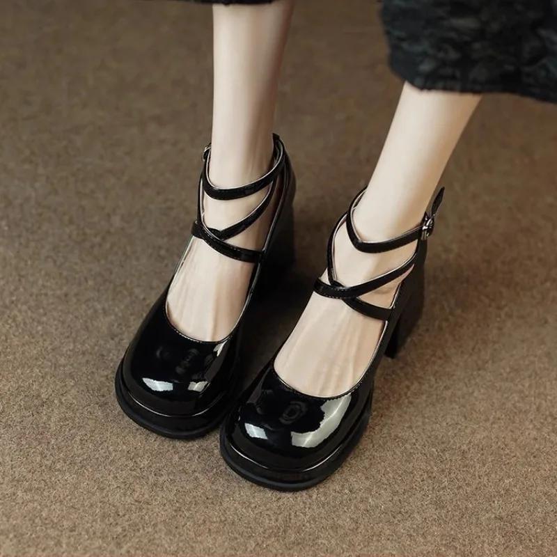 Fashion 2024 Women's Mary Jane Shoes for Women Super High Heels Double Buckle Lolita Shoes Pumps Elegant Ladies Patent Leather Wed Shoes