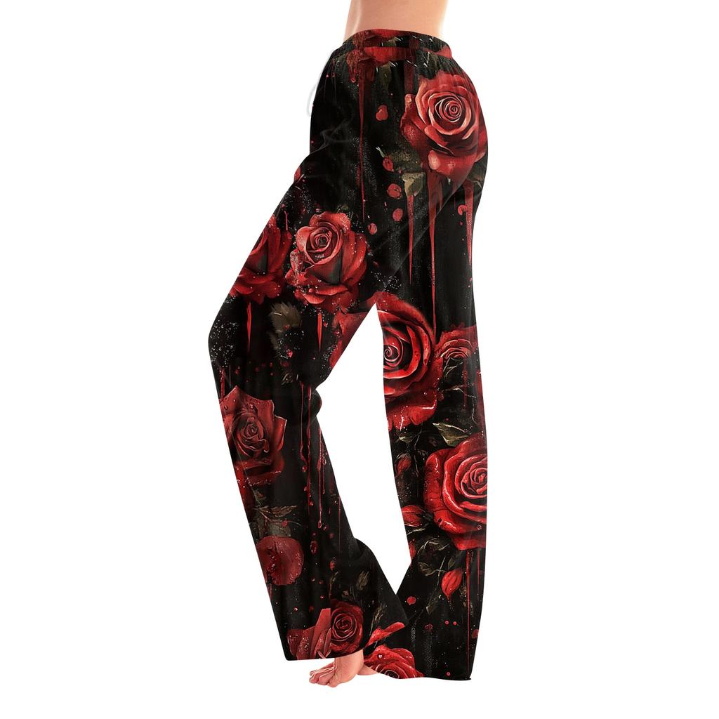 Women's Halloween Print Elastic Waist Drawstring Pajama Pants for Casual and Sleepwear