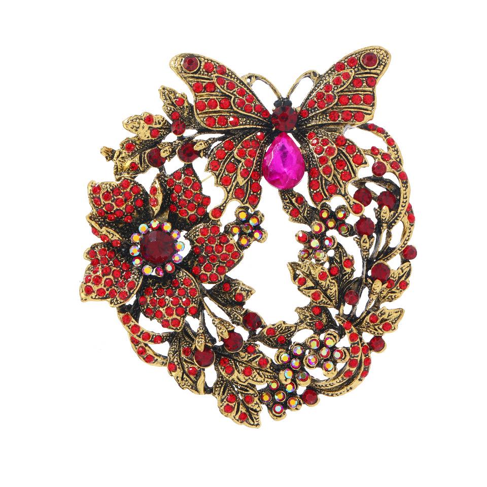 Baroque Retro Alloy Butterfly Wreath Brooch - Versatile Heavy-Duty Accessory for Coats and Suits
