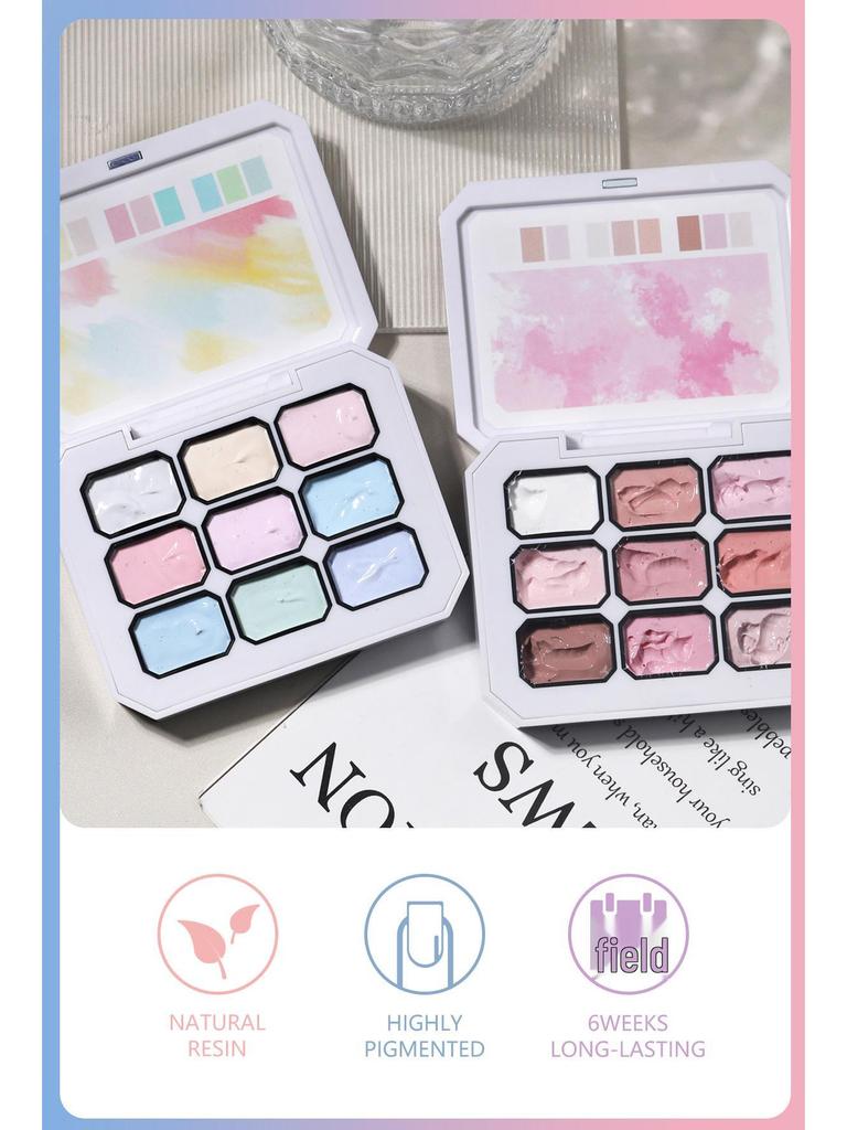 Flower Season Macaron Nine-Grid Pink Glue: High Saturation Colorful Versatile Whitening Solid Glue by HONEY GIRL
