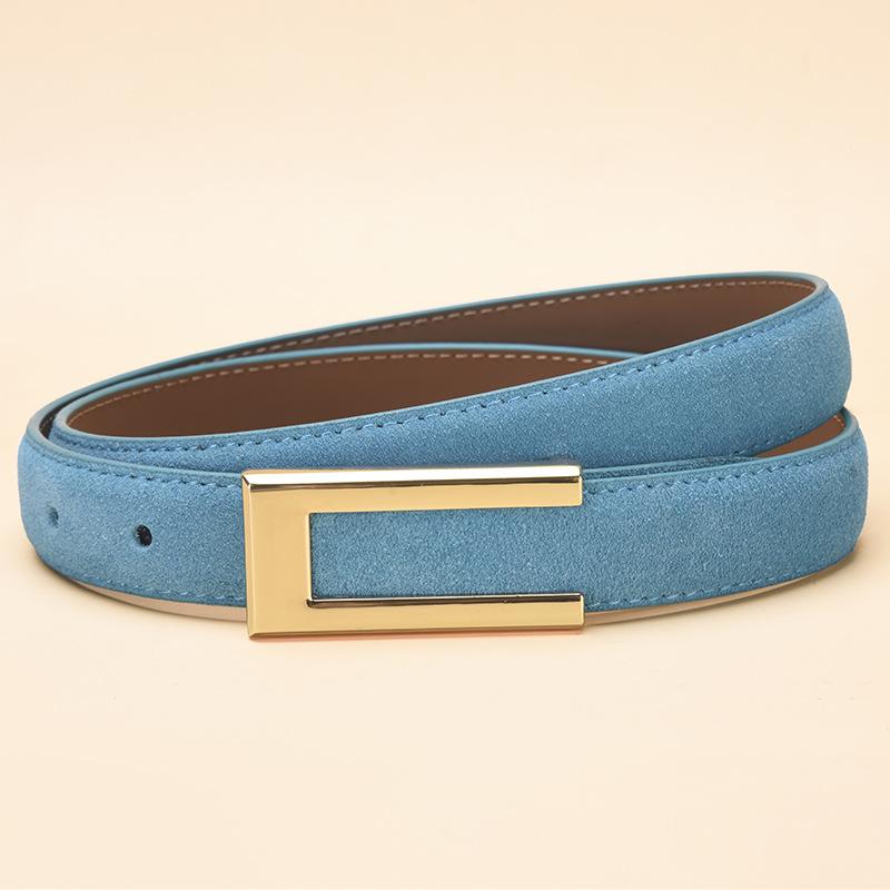 

New suede leather belt - women s cowhide fashion belt - ladies suede versatile smooth buckle 110cm озеро синього кольору