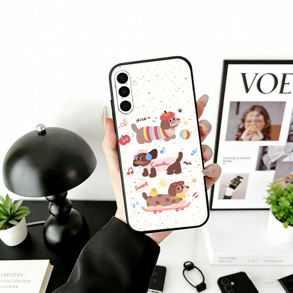 Cute Dachshund Cartoon Phone Case For Samsung Galaxy A73,A72,A71,A70,A53,A52,A51,Others Soft Black Cover