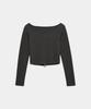 ETRE AU SOMMET Square Button Point Slim-Fit Long Sleeve Top (Dark Gray)