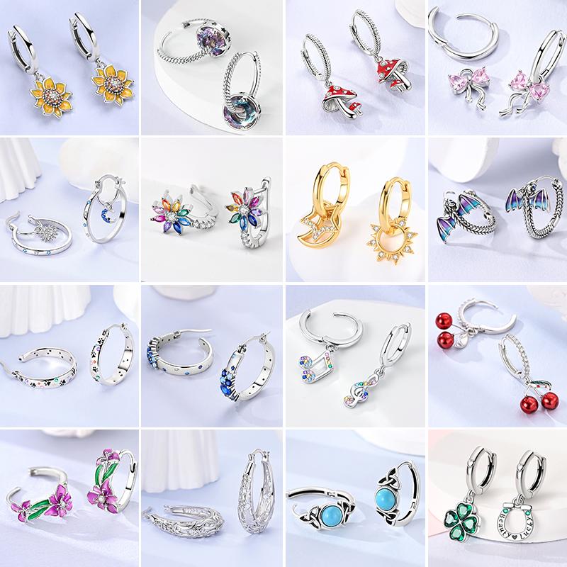 925 Sterling Silver Drop Earring Hoop Earrings For Women Sparkling Star Flower Firefly French Style Pendientes Fine Jewelry