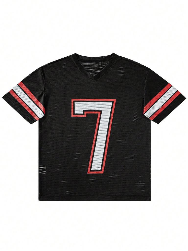 Summer T Shirt Mesh Jersey Style Number 7 Print T Shirt Short Sleeve V Neck Sporty Casual Streetwear Tops