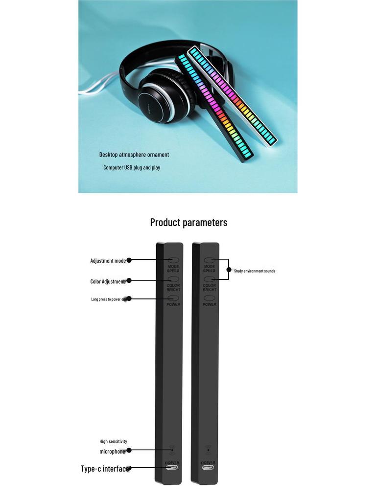 Voice-Controlled RGB Ambient Light: Sound-Activated Music Rhythm for Desktop or Car with APP Control, Esports Ornament