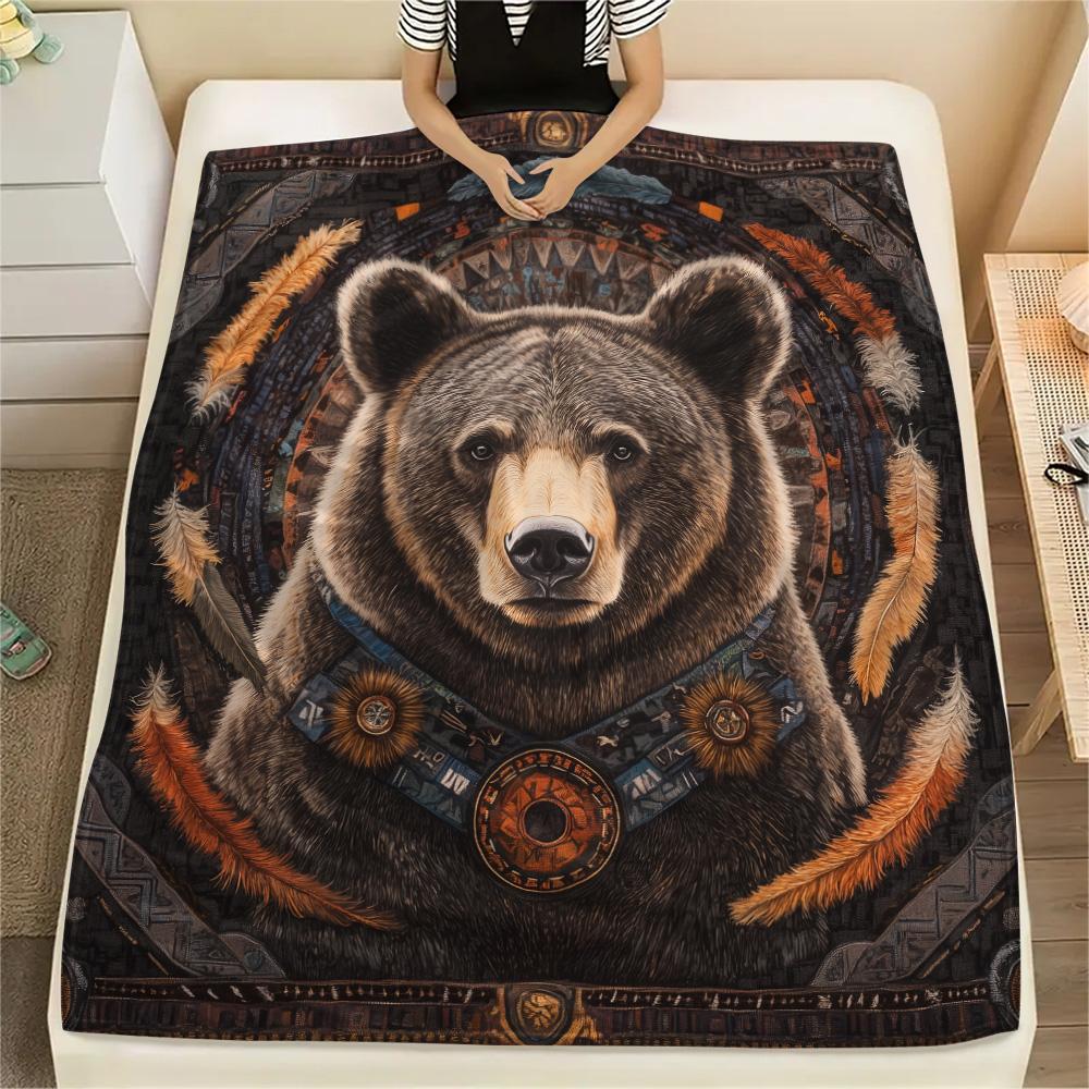 Native Americans and Animals  Print Flannel Blanket, High Quality Comfortable for All Seasons, Home Decor, Warmth and Comfort