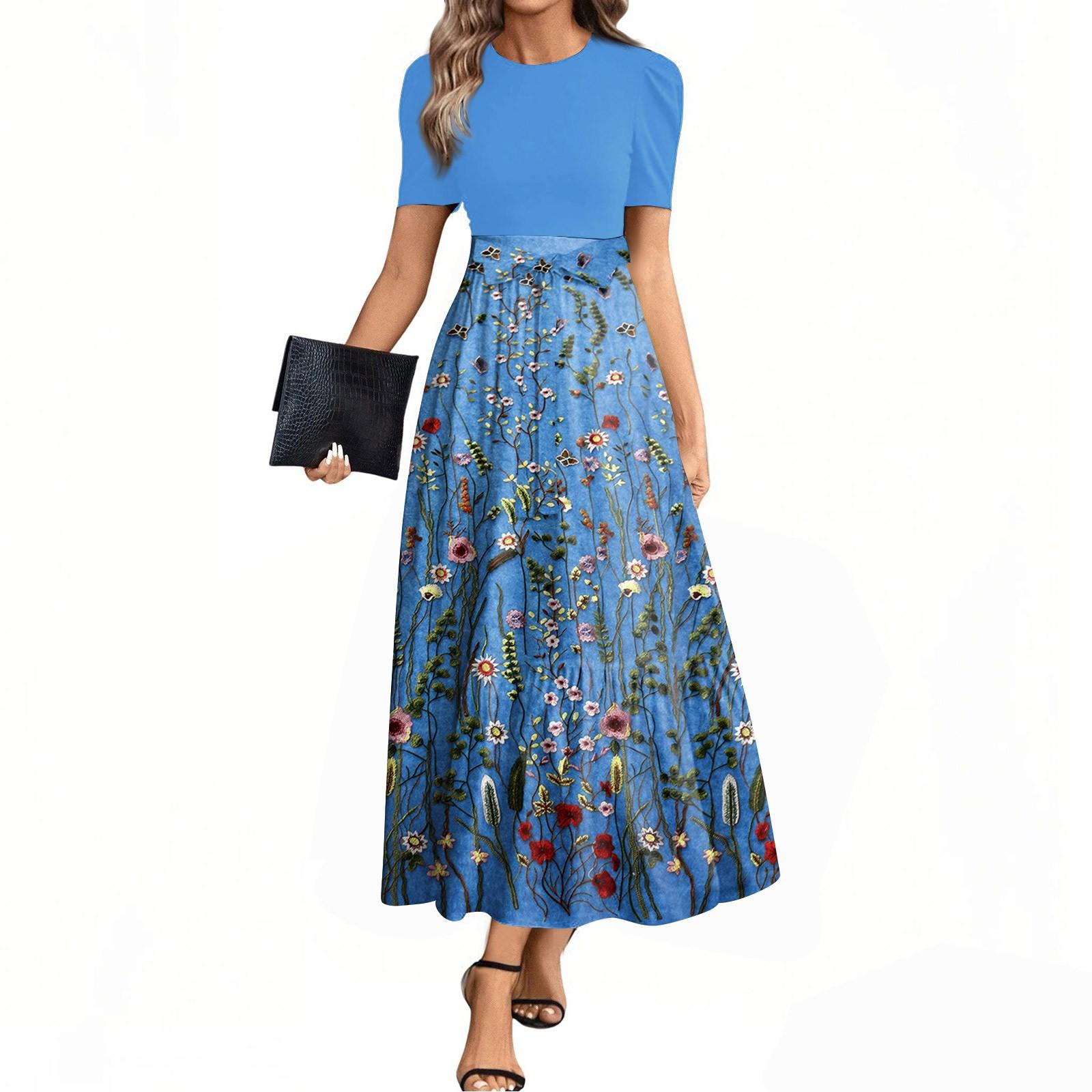 

Женское летнее платье свободного покроя для пляжного отдыха, повседневное платье-жилет с глубоким V-образным вырезом, элегантное платье-рубашка M синий