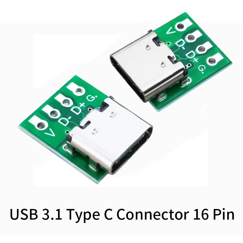 10/5 ks TYPE C USB 3.1 Type C Konektor 16 Pin Testovací PCB Deska Adaptér Zásuvka Pro Datový Kabel Vodič Kabelový Přenos