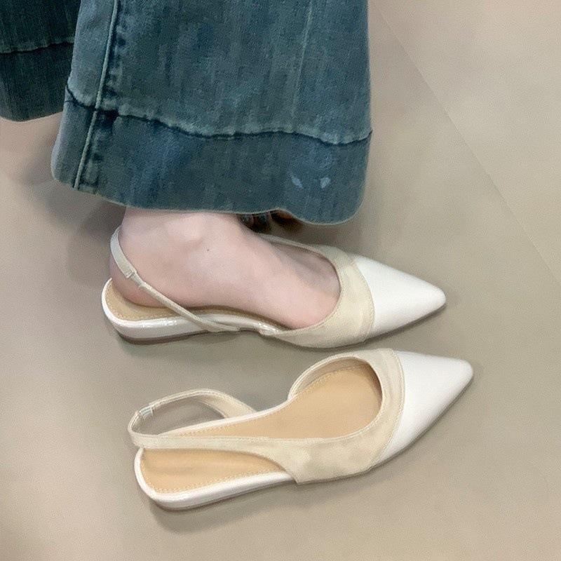 Backspace temperament splicing bag head sandals women's spring and summer new apricot versatile pointed single shoes