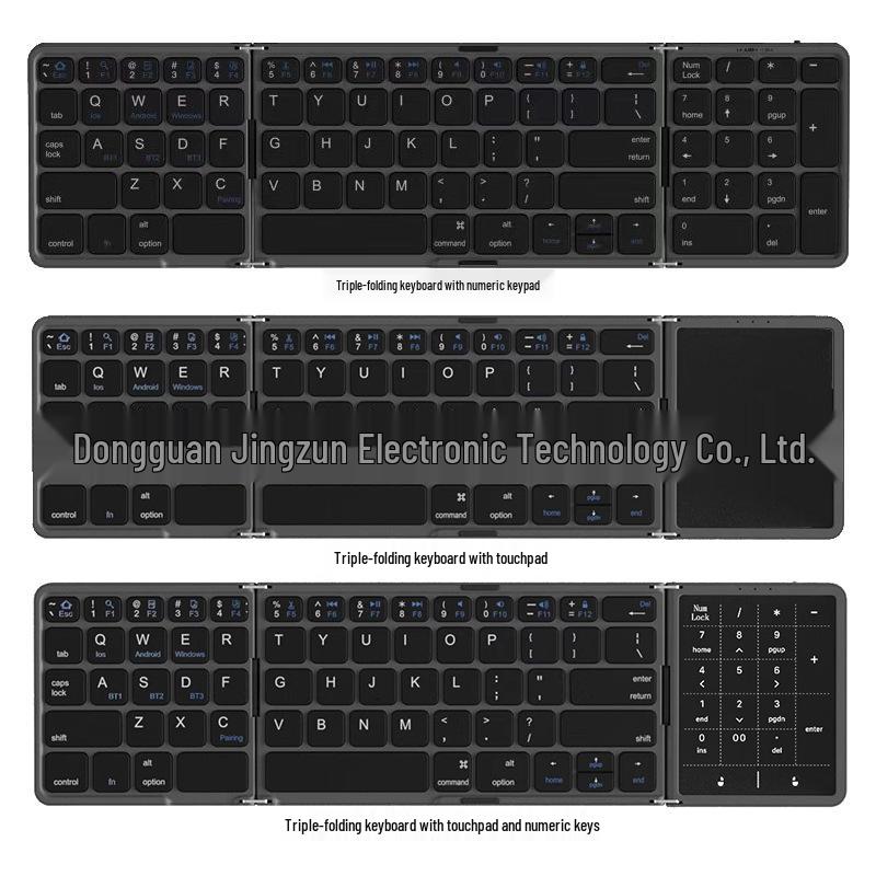 Ultrathin Tri-fold Bluetooth Keyboard for iPad and Tablets Tri-fold Keyboard with Numeric Keypad