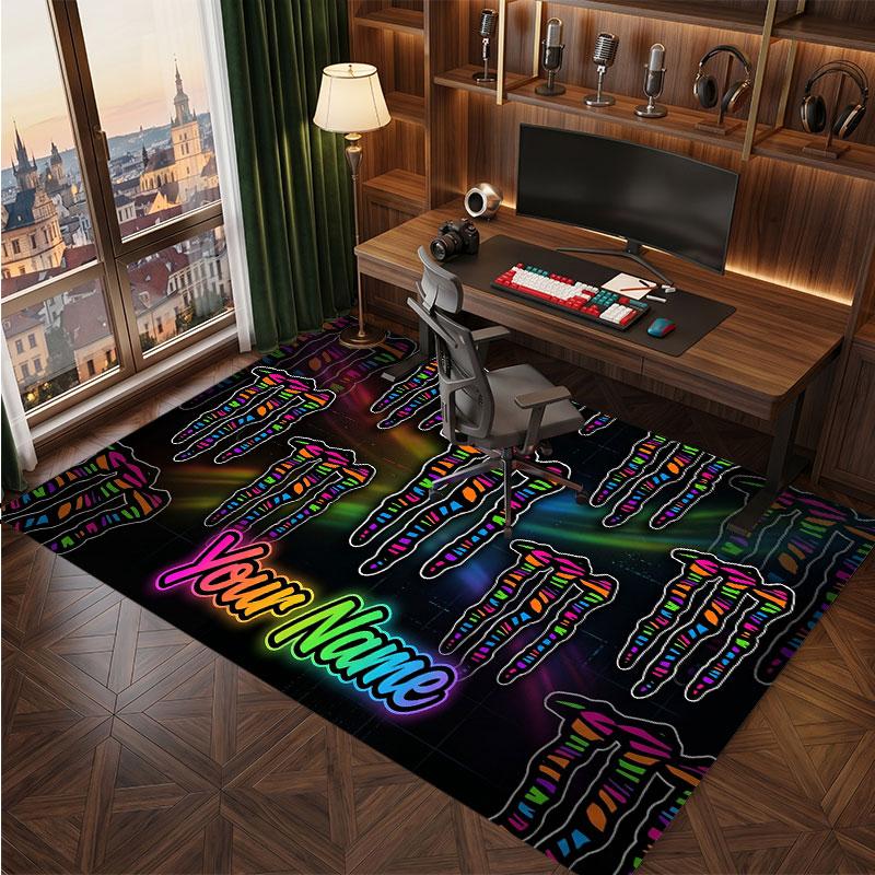 Tappeto in Cristallo Vellutato Personalizzato Monster Energy, Tappeto Morbido Antiscivolo con Testo Nome Personalizzato per Soggiorno Camera da Letto
