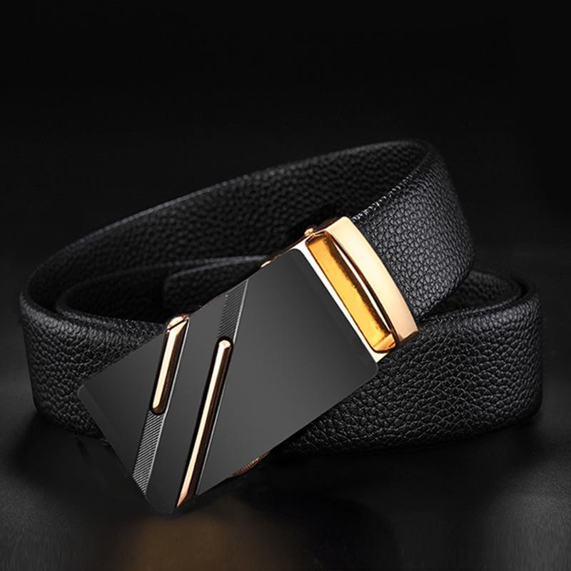 

Много ремней для мужских брюк из натуральной кожи с автоматической пряжкой для бизнеса, повседневные и универсальные, для среднего и молодого возраста, ремни из коровьей кожи для молодых людей 110cm