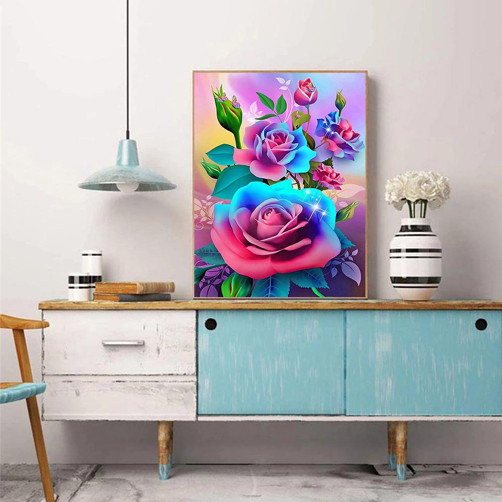 5D DIY diamantová malba Světlé květy Sada křížkového stehu Mozaika Diamantové vyšívání Růže plná kulatá/čtvercová vrtačka Domácí dekorace