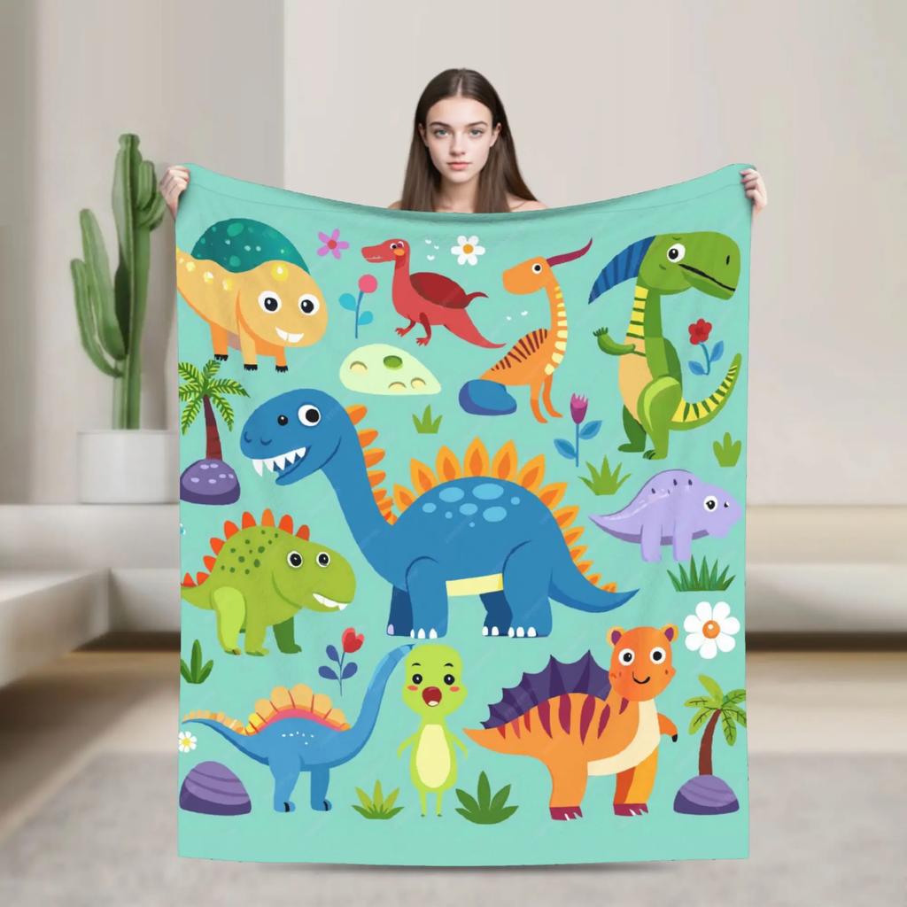Cartoon Niedlicher Dinosaurier Weiche Warme Plüsch-Kuscheldecke für Kinder Jungen und Mädchen Flanell-Tagesdecke für Sofa Bett Außenbereich Druckabdeckung