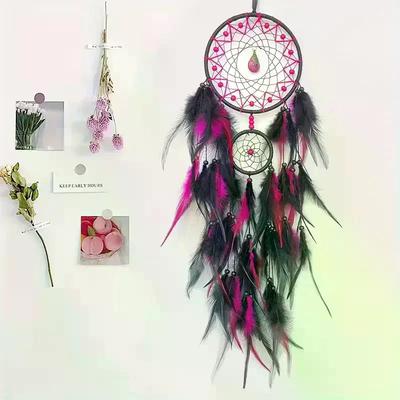 Hand-woven Dreamcatcher Wind Chimes, Adorned With Artificial Feathers And Crystals, Exquisite Wall Decoration